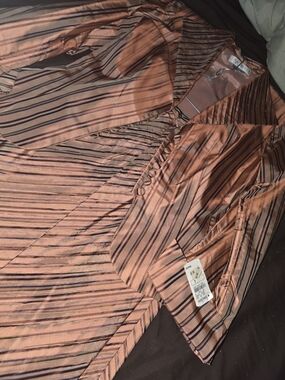 Kay Unger Copper Satin Striped Button-Front Shirt Jacket